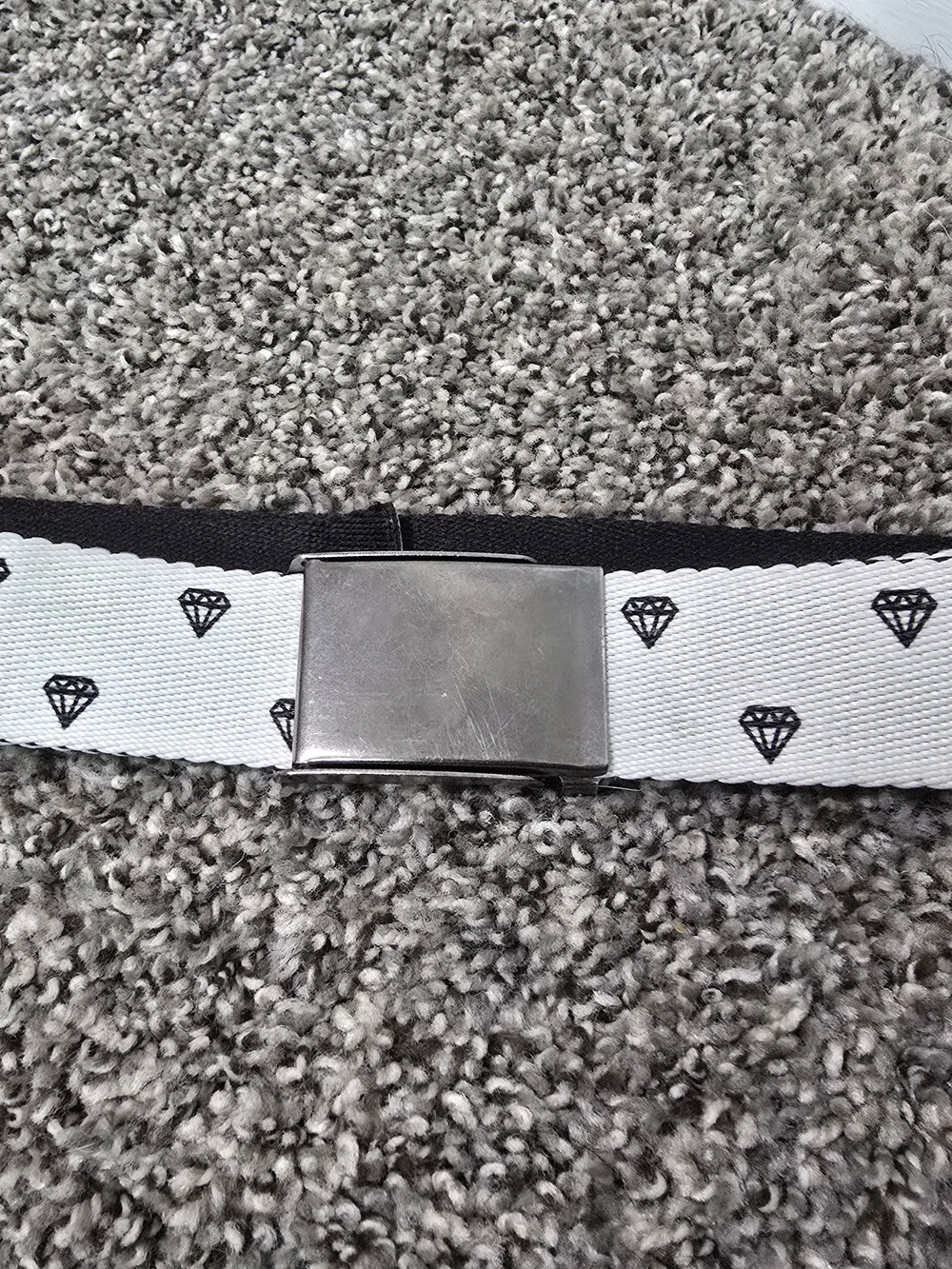 White Diamond Print Webbing Belt with Silver Buckle
